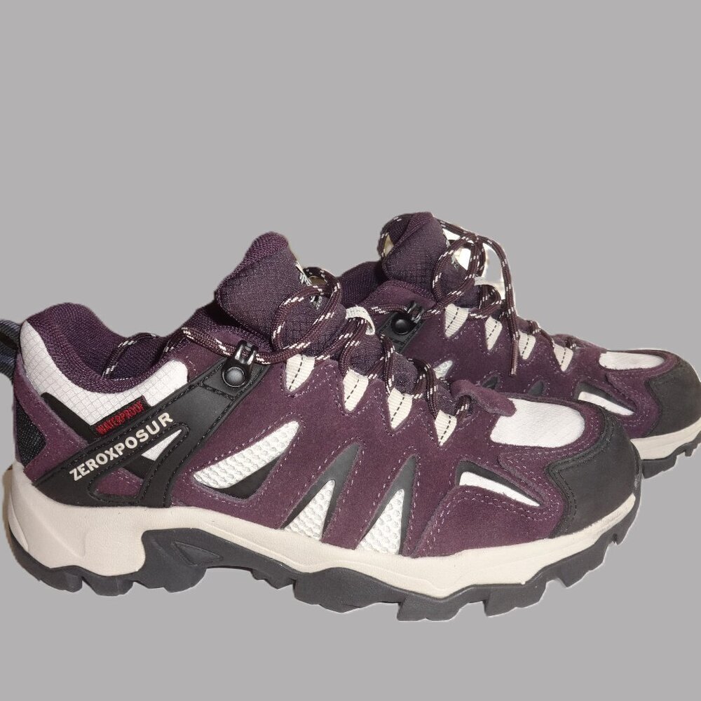 Zeroxposur women's size 7M leather sneakers ,purple & tan Colorado low hiker VGC